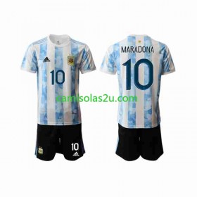 Camisolas de futebol Argentina Maradona 10 Criança Equipamento Principal 2020/21 Manga Curta